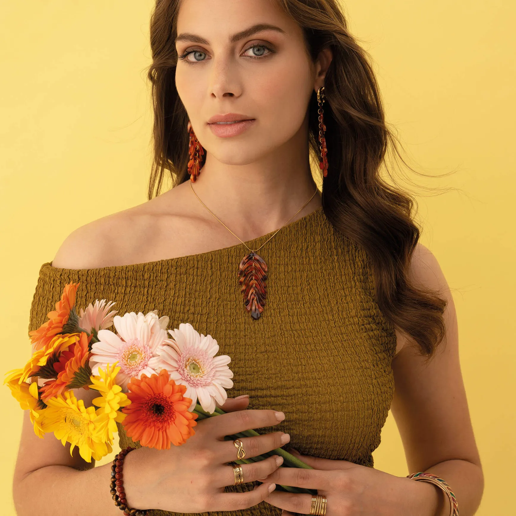 Collier Palmyre orange acier doré or
