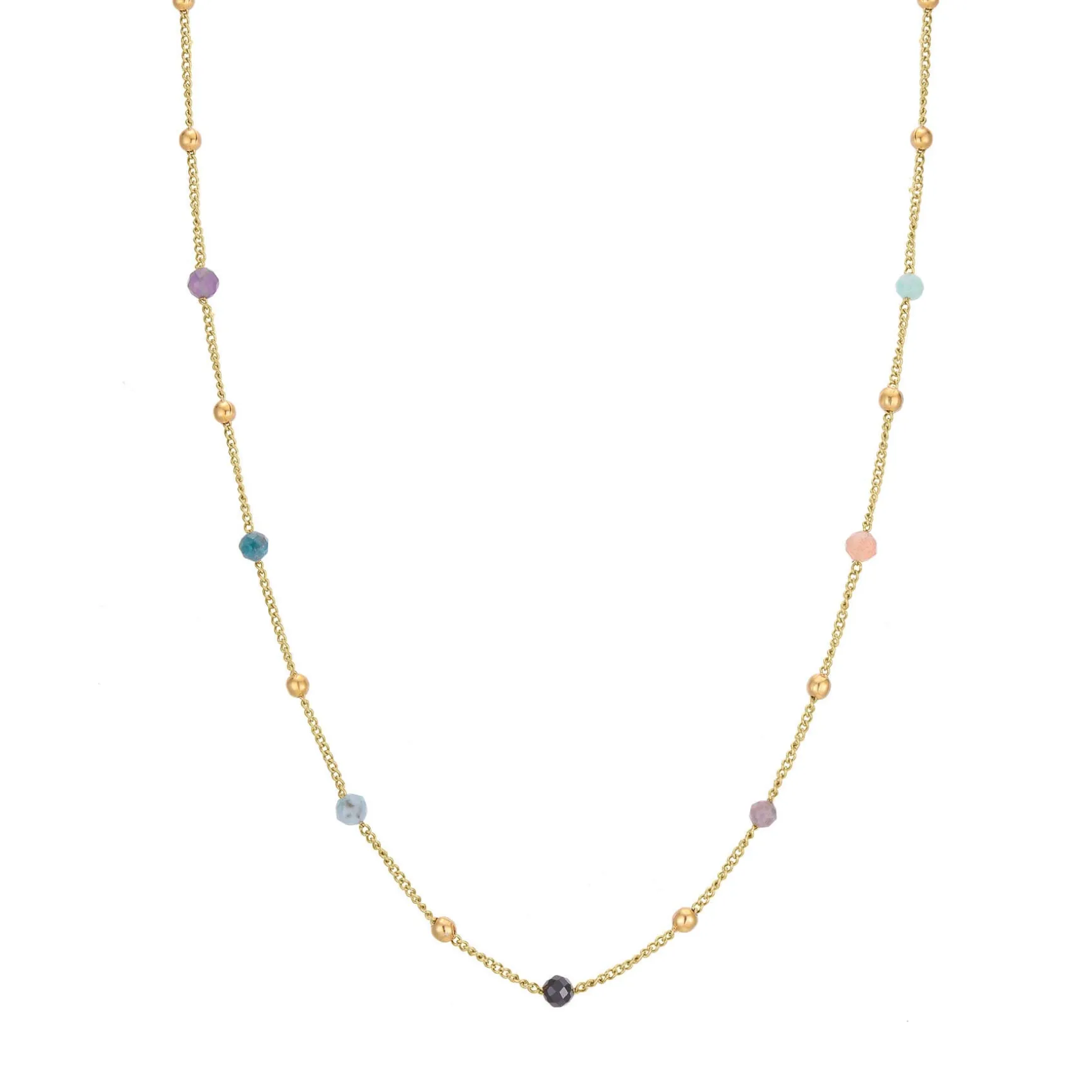 Collier Pierres multicolores acier doré or