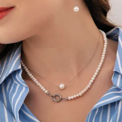 Collier Tahoré Perles nacre acier argenté