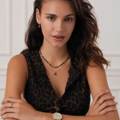 Collier Trefle noir acier doré or