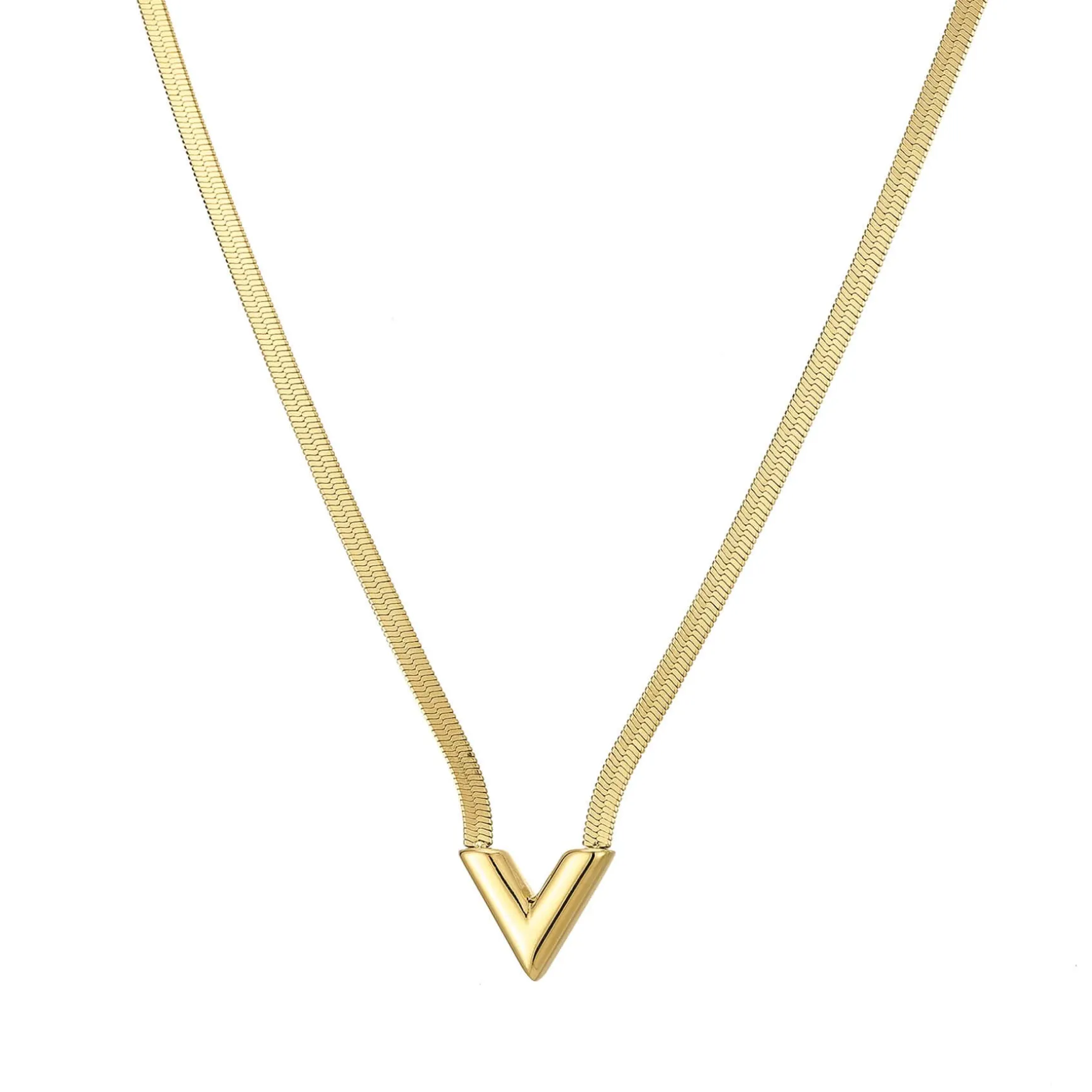 Collier V Maille plate acier doré or