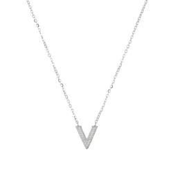 Collier V zircons Argent 925 rhodié