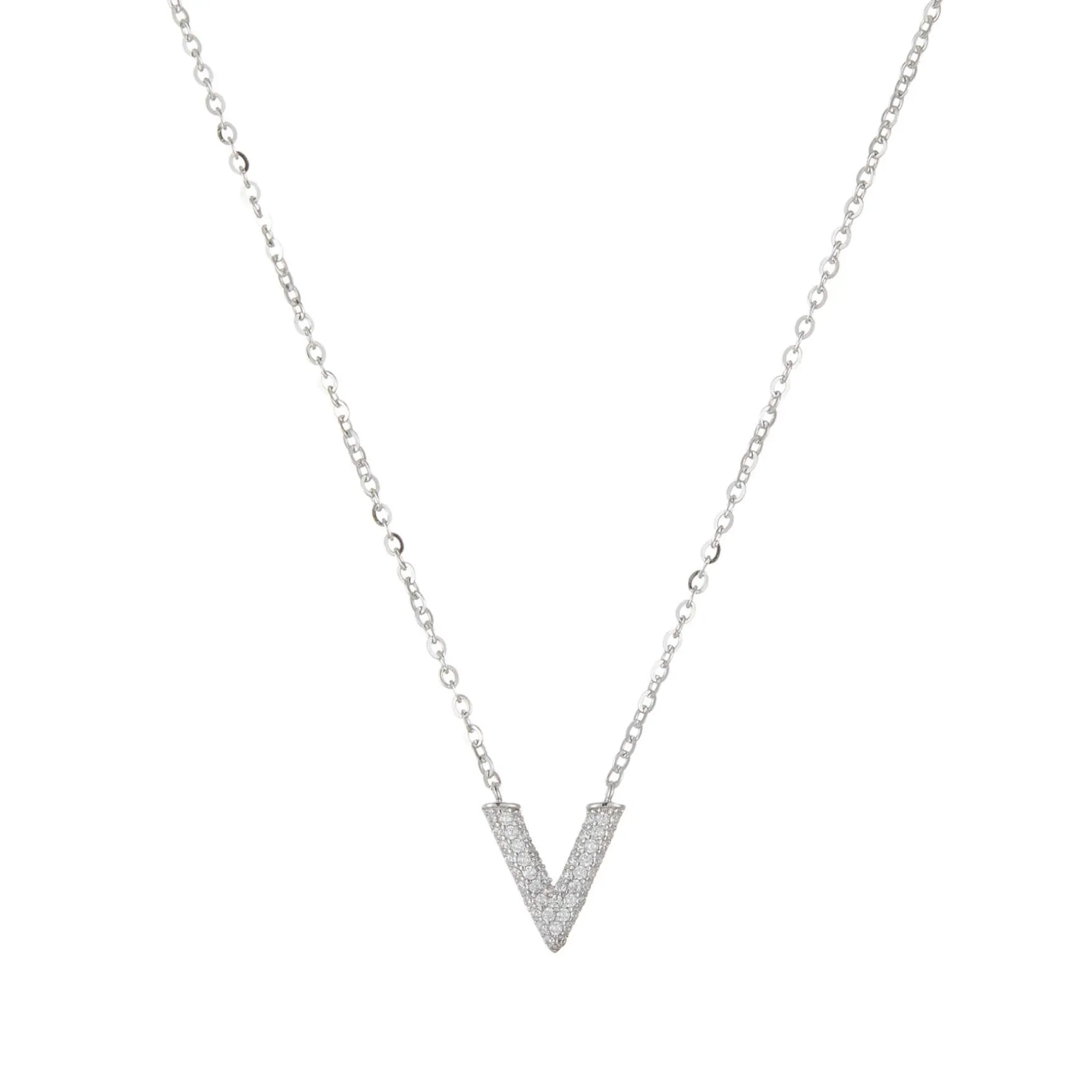 Collier V zircons Argent 925 rhodié