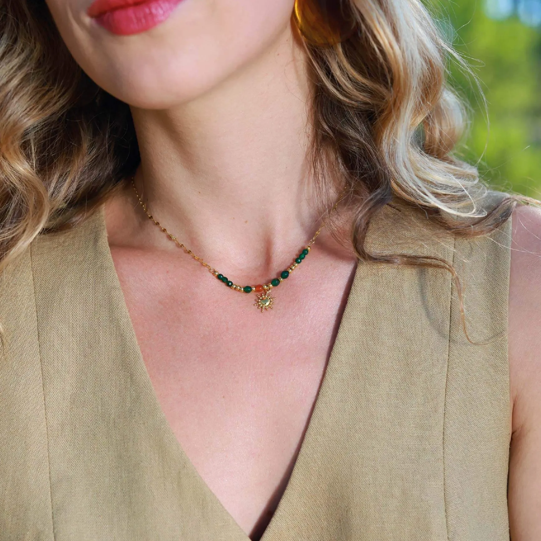 Collier Vénus acier doré or