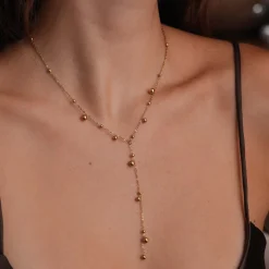 Collier Y Opaline perles acier