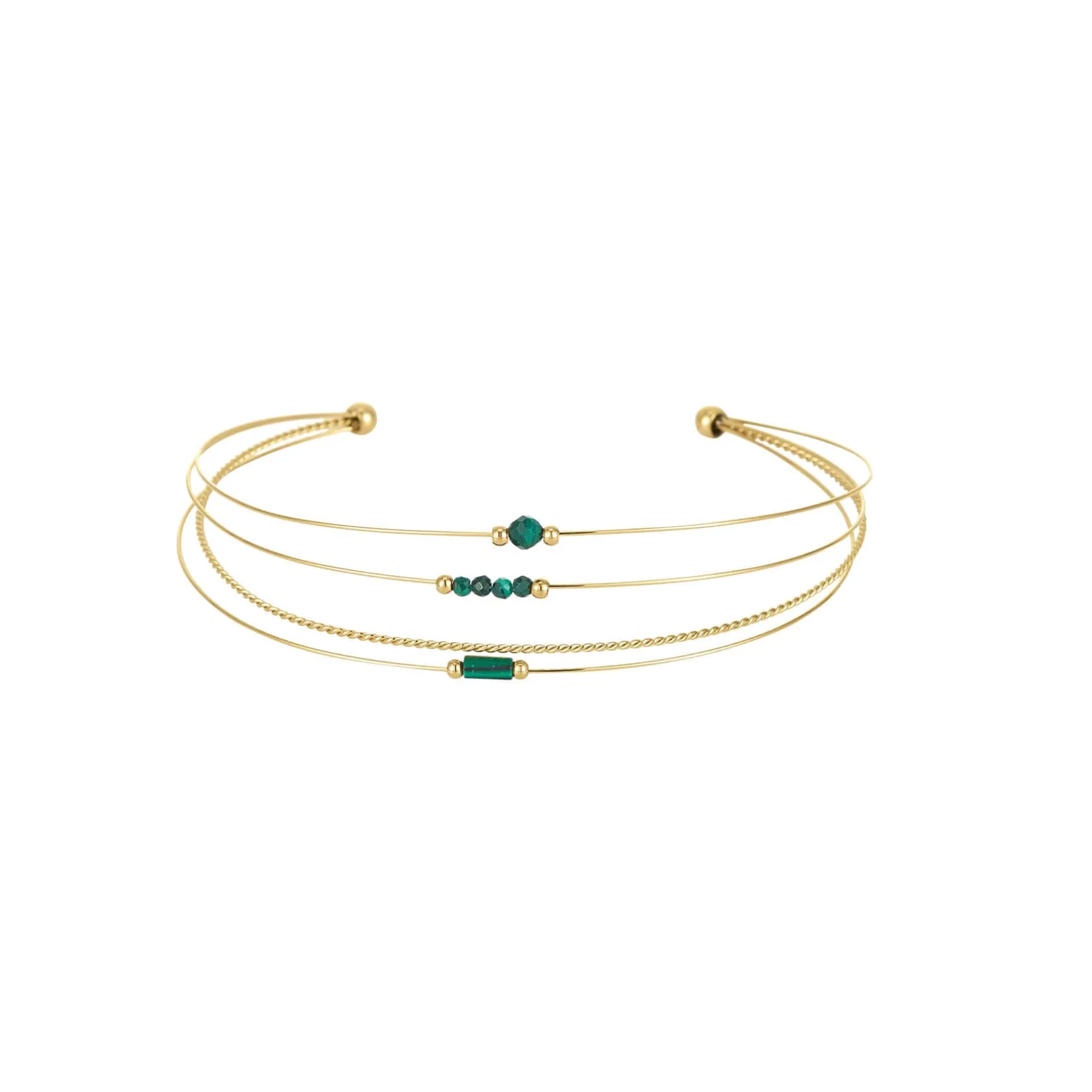 Jonc Isa Pierres Malachite acier doré or