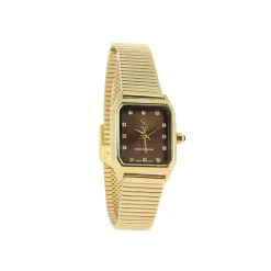 Montre Lexi dorée / Chocolat - Bracelet maille milanaise
