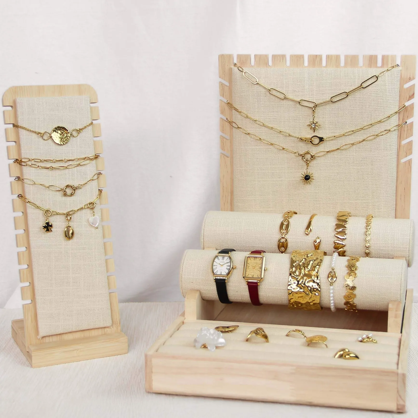 Présentoir bois et lin BRACELETS OU COLLIERS
